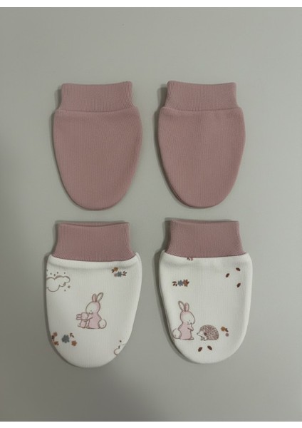 %100 Pamuklu 2'li Eldiven Seti - Pembe / Tavşanlı