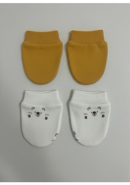 %100 Pamuklu 2'li Eldiven Seti - Hardal / Ayıcık