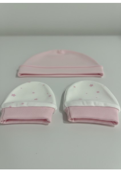 %100 Pamuklu Şapka - Eldiven Seti - Pembe Yıldızlar fiyatları