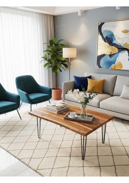 Ceviz Ağacından El Yapımı Ahşap Tekli Dikdörtgen Orta Sehpa -88*68 cm - Yükseklik 53 cm fiyatları