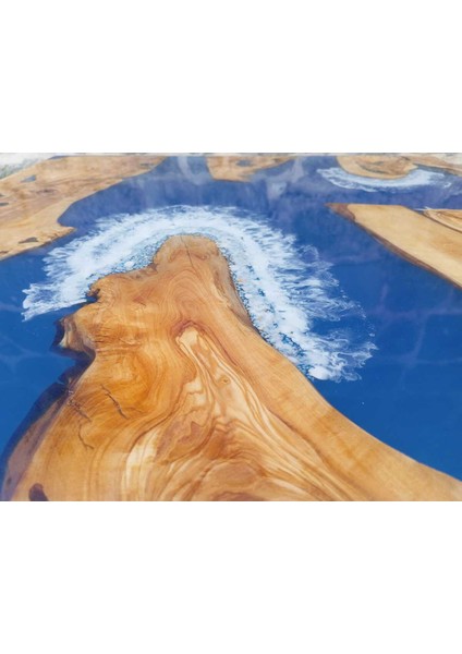 Zeytin Ağacından El Yapımı Ahşap Epoksi Tekli Kare Sehpa -78*78 cm - Yükseklik 52 cm fiyatları