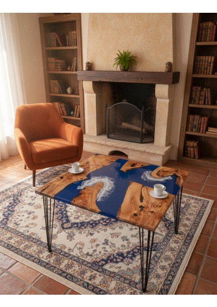 Zeytin Ağacından El Yapımı Ahşap Epoksi Tekli Kare Sehpa -78*78 cm - Yükseklik 52 cm fırsatları