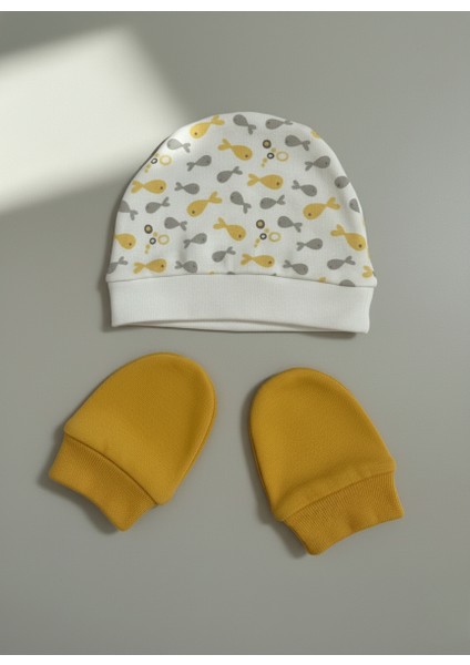 %100 Pamuklu Şapka - Eldiven Seti - Balıklar