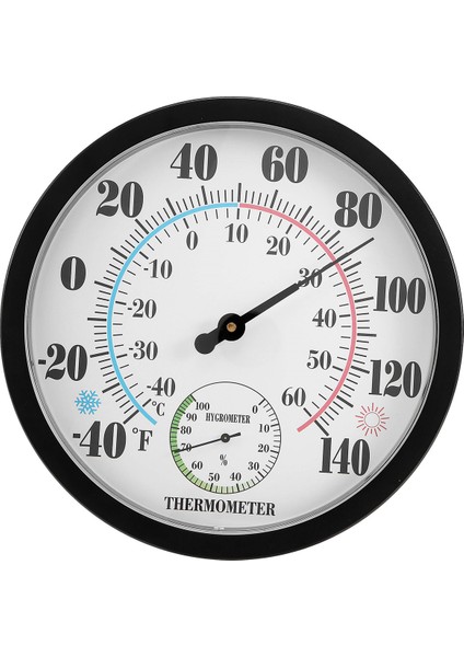 Iç Mekan Dış Mekan Termometresi Bahçe Duvarı Veranda Hava Termometresi Higrometre, Büyük Çapı 10 Numara (Siyah) (Yurt Dışından)