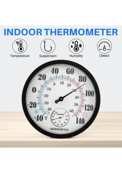 Iç Mekan Dış Mekan Termometresi Bahçe Duvarı Veranda Hava Termometresi Higrometre, Büyük Çapı 10 Numara (Siyah) (Yurt Dışından) fırsatları