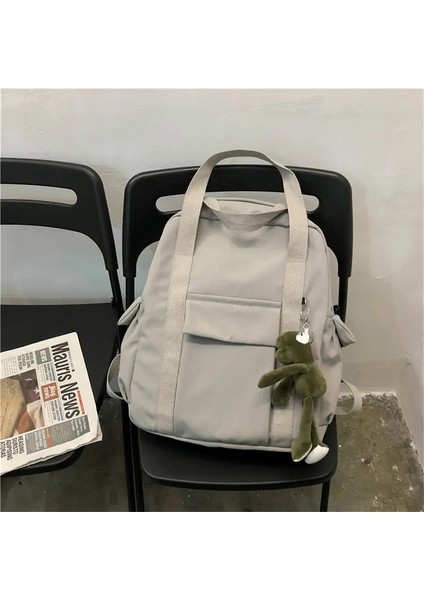 Yeni Düz Renkli Kadınlar Su Geçirmez Naylon Sırt Çantası, Genç Kız Omuz Seyahat El Çantası Kitap Çantası Için Basit Okul Çantası Rucksack Renk: Gri/boyut: Kurbağa ile (Yurt Dışından)