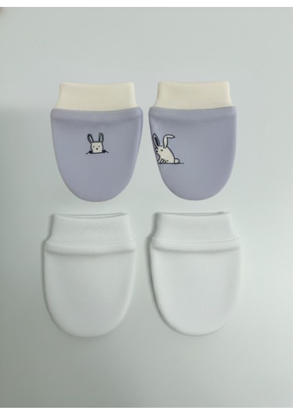 %100 Pamuklu 2'li Eldiven Seti - Mavi / Beyaz