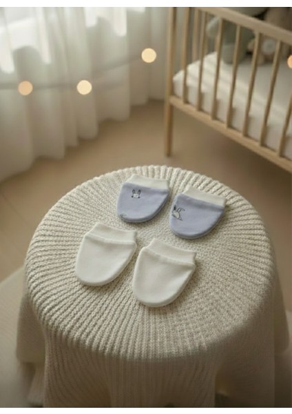 %100 Pamuklu 2'li Eldiven Seti - Mavi / Beyaz fırsatları