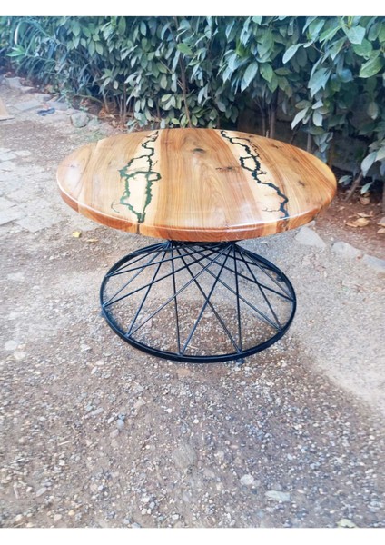 Ceviz Ağacından El Yapımı Ahşap Yakma Işlemli Tekli Yuvarlak Sehpa - 74*44 cm fiyatları