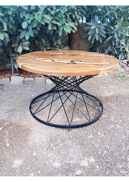 Ceviz Ağacından El Yapımı Ahşap Yakma Işlemli Tekli Yuvarlak Sehpa - 74*44 cm modelleri