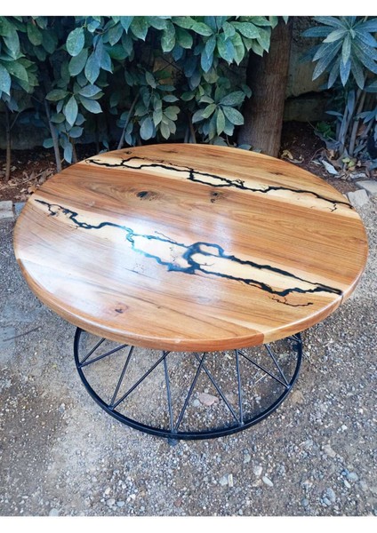 Ceviz Ağacından El Yapımı Ahşap Yakma Işlemli Tekli Yuvarlak Sehpa - 74*44 cm fırsatları