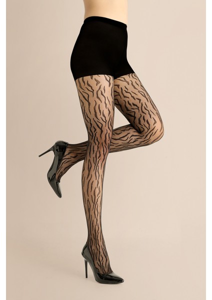 Zebra Desenli Ince Külotlu Çorap