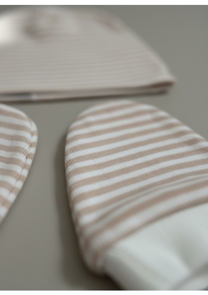 %100 Pamuklu Şapka - Eldiven Seti - Pembe Çizgili fiyatları