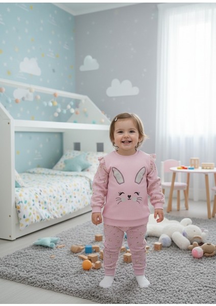 Kız Çocuk 2 Li Takım,eşofman Takımı,pembe Taytlı Kız Çocuk Takımı