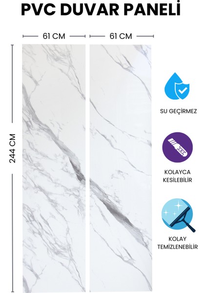 2'li Mermer Desenli Mutfak Duvar Kaplama Pvc Panel 61X244 cm