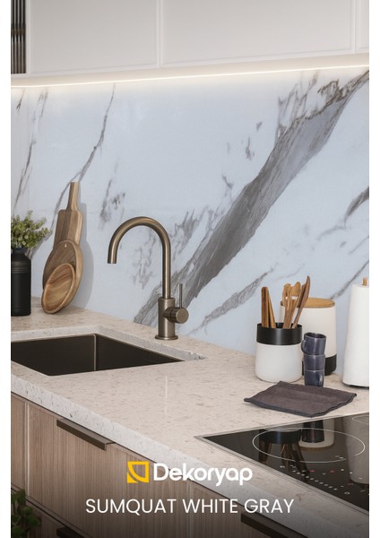 2'li Mermer Desenli Mutfak Duvar Kaplama Pvc Panel 61X244 cm modelleri