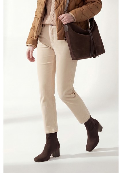 Kadın Topuklu Bot Küt Burun Arkadan Fermuarlı Nayis Kahve Süet fırsatları