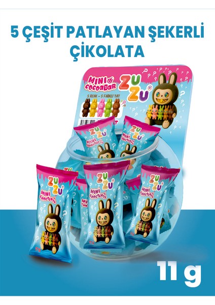5 Farklı Çeşit Patlayan Şekerli Labubu Çikolata 11 gr - 75 Adet
