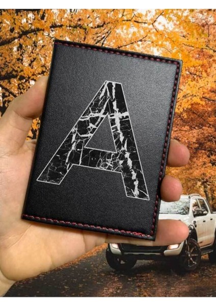 A Harfi Mermer Ruhsat Kabı Logolu Oto Ruhsat Kılıfı Vinleks Deri Dikişli Araç Ruhsat Koruyucu