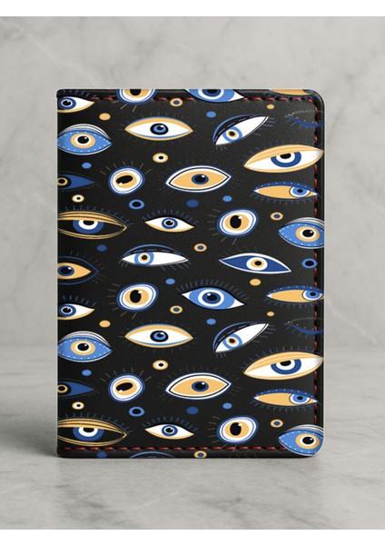 Ruhsat Koruyucu Baskılı Kart Bölmeli Siyah Vinlex Deri Ruhsat Kabı Kılıfı Eyes