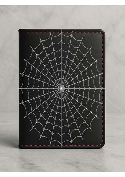 Ruhsat Koruyucu Baskılı Kart Bölmeli Siyah Vinlex Deri Ruhsat Kabı Kılıfı Örümcek Ağı