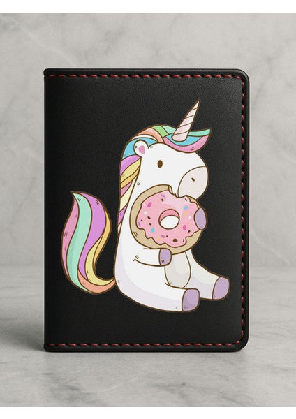 Ruhsat Koruyucu Baskılı Kart Bölmeli Siyah Vinlex Deri Ruhsat Kabı Kılıfı UNICORN1923