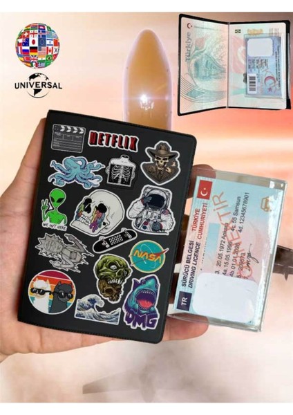 Vintage Sticker Desenli Pürüzsüz Yüzey Deri Pasaport Kılıfı Kabı Tüm Ülke Pasaportlarına Uygun fiyatları