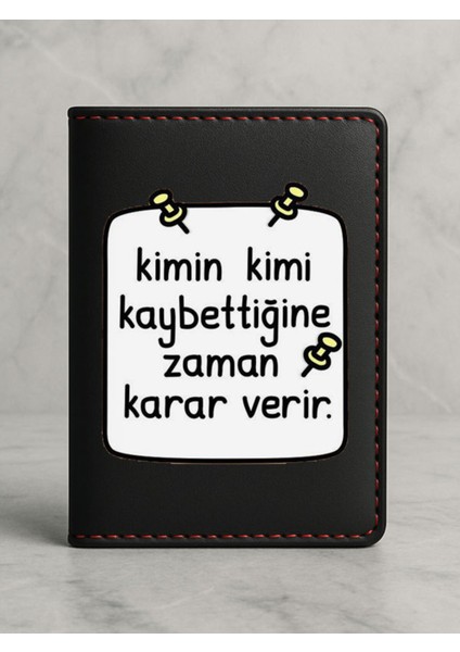 Ruhsat Koruyucu Baskılı Kart Bölmeli Siyah Vinlex Deri Ruhsat Kabı Kılıfı Zaman Karar Verir