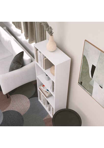 Modern Çok Renkli Kitaplık – Minimalist 4 Raflı Depolama Ünitesi (Beyaz / Sonomo / Atlantik Çam) fiyatları