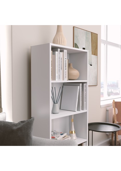 Modern Çok Renkli Kitaplık – Minimalist 4 Raflı Depolama Ünitesi (Beyaz / Sonomo / Atlantik Çam) fırsatları