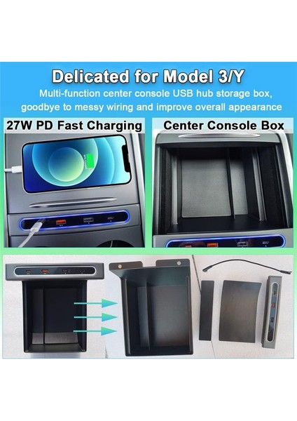 USB LED Hub Şarj Cihazı Tesla Model 3 Model 3 Model Y 2021 2022 2023 Aksesuarlar Için (Yurt Dışından) modelleri