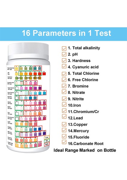 Içme Suyu Için 16'sı 1 Arada Su Test Kitleri - Ev Suyu Test Kiti, Su Kalitesi Ölçüm Kitleri (50 Adet Test Şeritleri) (Yurt Dışından) modelleri