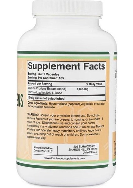 Mucuna Puriens Extract 1000MG 210 Veg. Kapsül.usa Vers. fırsatları