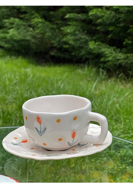 Şekilsiz 300ML Turuncu Çiçekli Kupa fiyatları