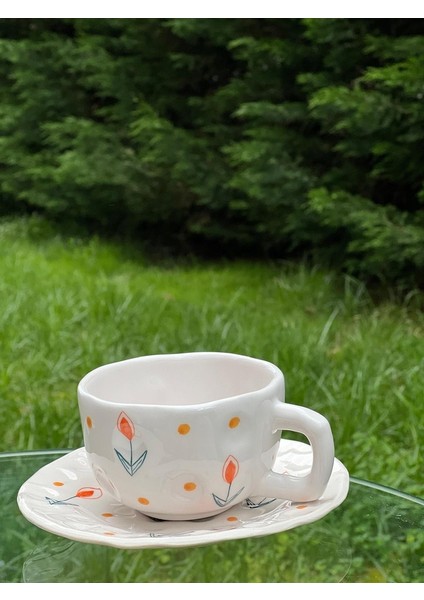 Şekilsiz 300ML Turuncu Çiçekli Kupa modelleri