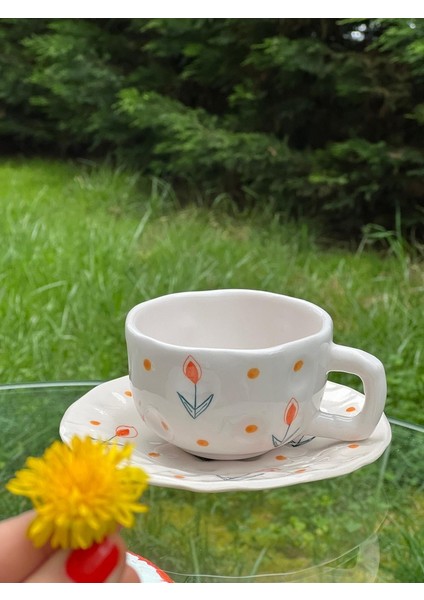 Şekilsiz 300ML Turuncu Çiçekli Kupa fırsatları