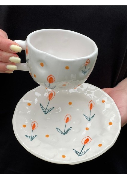 Şekilsiz 300ML Turuncu Çiçekli Kupa indirimleri