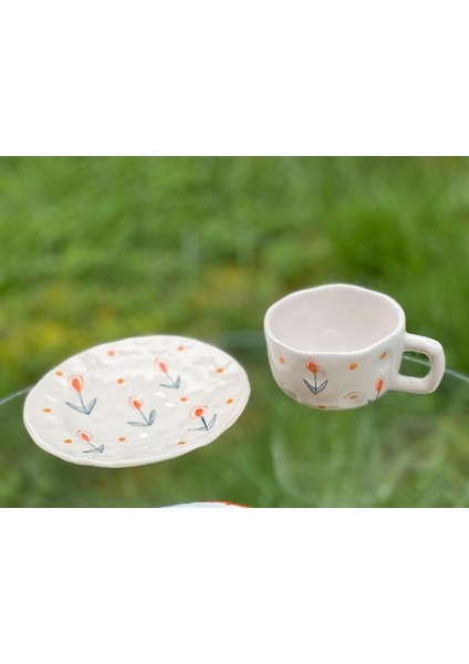 Şekilsiz 300ML Turuncu Çiçekli Kupa