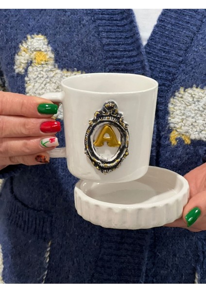 200ML Kişiye Özel Çerçeve Harfli Çay Kahve Kupası Altlığı ile fiyatları