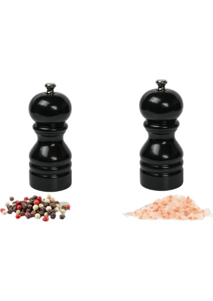 Siyah Ahşap Tuz ve Karabiber El Değirmeni Öğütücü Grinder 2 Adet 12 cm