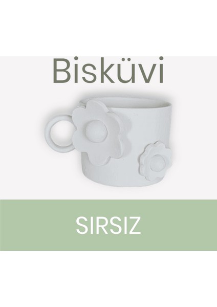 Seramik Bisküvi Çiçek C Figürlü Mug Kupa Fincan