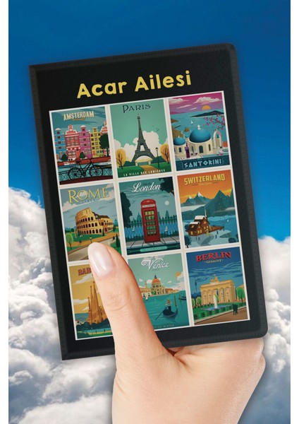 Isim Yazılı Pasaport Kılıfı Desenli Pasaport Kabı Kişiye Özel - Avrupa