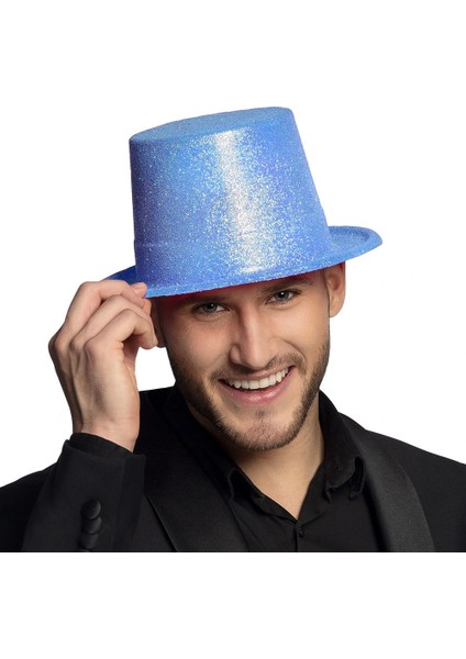 Floresan Mavi Renk Simli Uzun Fötr Melon Şapka 12 cm fiyatları