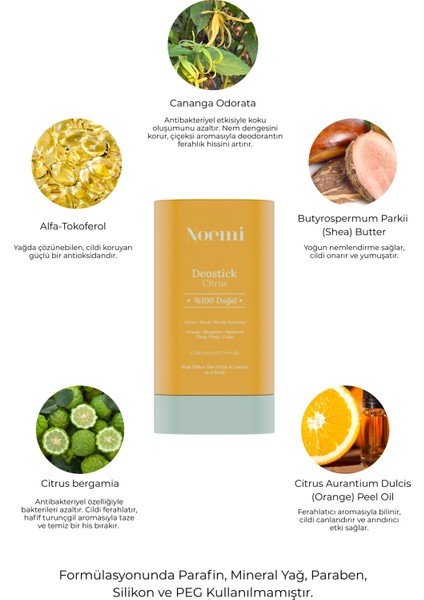 Kozmetik %100 Doğal Deo Stick / Roll On Nemlendirici Etkili - 20 ml - Citrus indirimleri