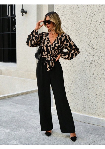 Kadın Uzun Kollu Kruvaze Yakalı Belden Kuşaklı Üst Dalgıç Alt Ithal Krep Tulum fırsatları