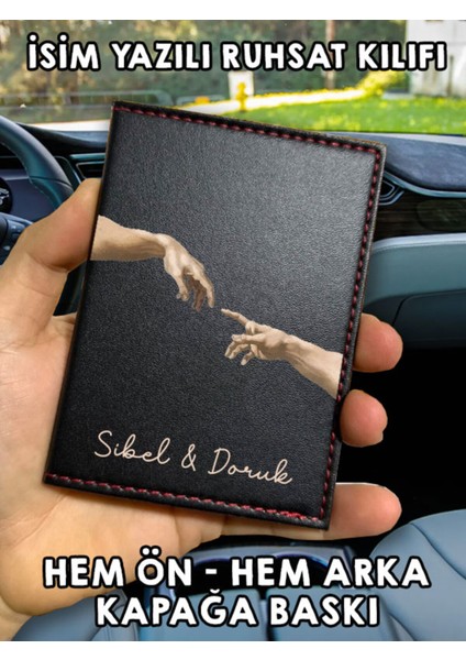 Aşk Ön Arka Baskılı Oto Araç Ruhsat Kabı Kartlık Deri Isim Yazılı Kişiye Özel Cüzdan