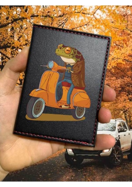 Gezgin Kurbağa Ruhsat Kabı Logolu Oto Ruhsat Kılıfı Vinleks Deri Dikişli Araç Ruhsat Koruyucu