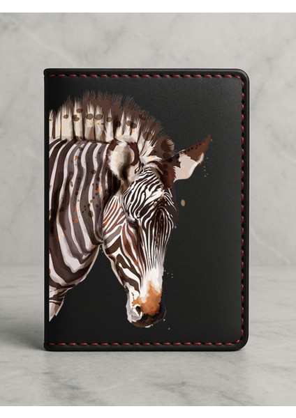 Ruhsat Koruyucu Baskılı Kart Bölmeli Siyah Vinlex Deri Ruhsat Kabı Kılıfı Zebra