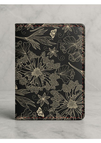 Ruhsat Koruyucu Baskılı Kart Bölmeli Siyah Vinlex Deri Ruhsat Kabı Kılıfı Island