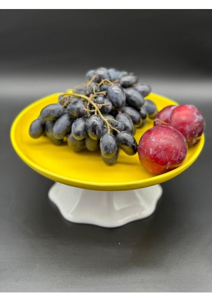 Rengarenk Sarı Ayaklı Meyvelik Sunum Kasesi Kek Standı Çap 21CM Yükseklik 10 cm